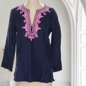 Lilly Pulitzer Amelia Island Linen Tunic Top Womens‎ S Coastal Preppy Nautical